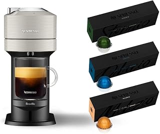 Vertuo Next Coffee & Espresso Machine NEW by Breville, Light Grey, Coffee Maker and Espresso Machine + Nespresso Capsules VertuoLine Medium and Dark Roast Coffee, 30 Count Coffee Pods