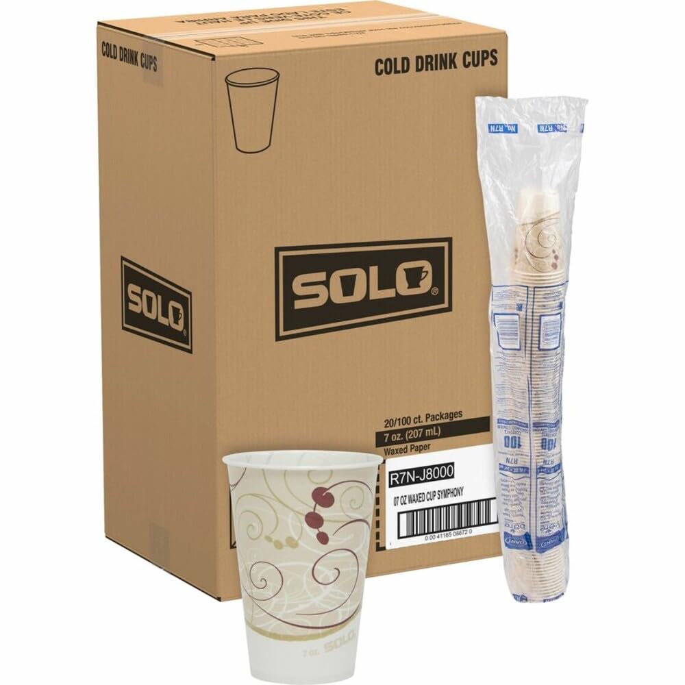 SOLO R7N-J8000 7 oz Symphany Waxed Paper Cold Cup (Case of 2000), beige, 3.7"