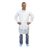 Medium, White Polypropylene Lab Coat, No Pockets (30 Per Case) by The Safety Zone – Medium in, White, Pack of 30, Model DLWH-MD-NP