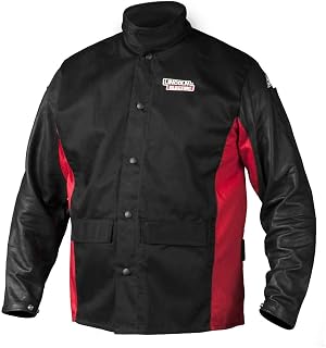 Lincoln Electric Grain Leather Sleeved Welding Jacket | Premium Flame Resistant Cotton Body | Black & Red | Large | K2987-L