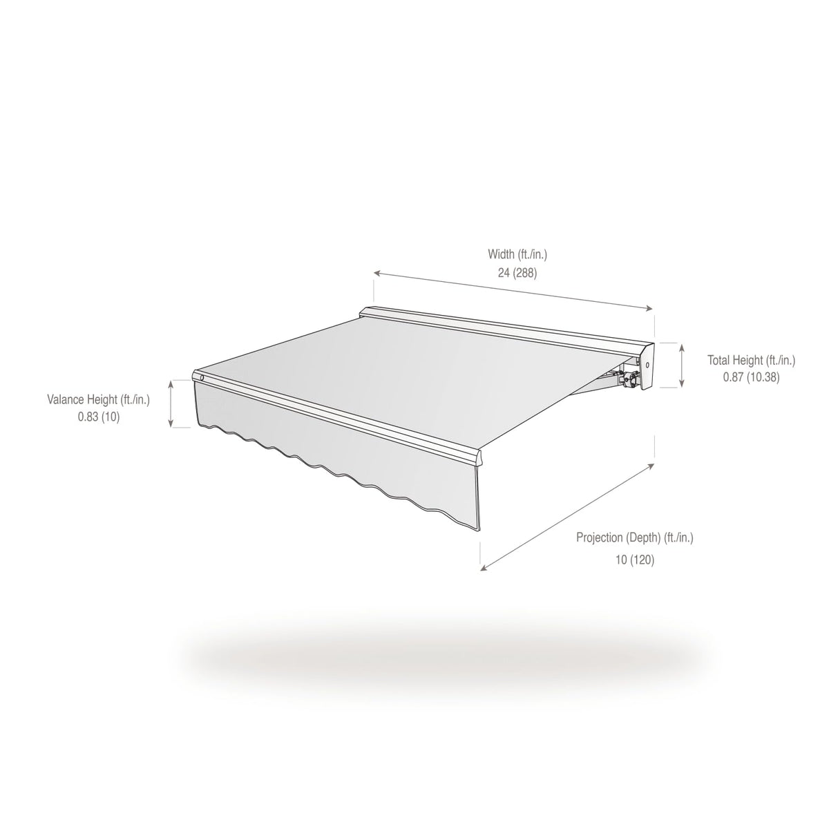 24' Destin Left Motor (24' x 10') Retractable Patio Awning by Awntech – (24'W x 10'P), Acrylic Linen, Brown, Model DTL24-BR