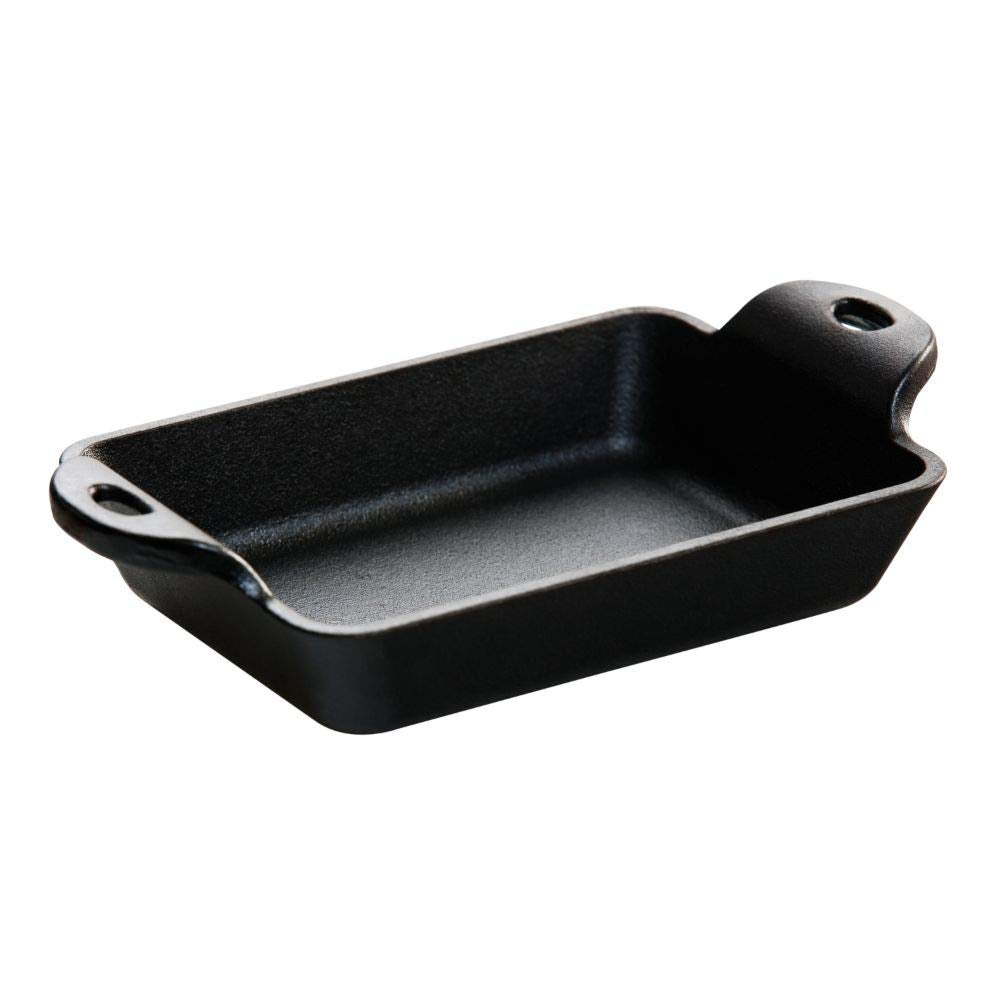 Heat Enhanced and Seasoned Cast Iron Rectangular Mini Server by Lodge – 10 ounce, Cast Iron, Black, Model HMSRC