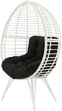 Black Fabric, White Wicker Patio Lounge Chair with Comfortable Seat, Durable Frame, Stylish Multi-Color Design for Outdoor Living