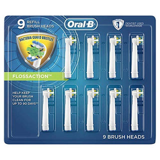 Genuine Original Braun Floss Action Replacement Rechargeable Toothbrush Heads Refill (9 Count) by Oral-B – 9 Count (Pack of 1), White, Pack of 9, Model 91382232