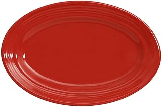 Tuxton China CQH-096 Platter, 9-3/4" x 6-1/2", Oval, Wide Rim, Microwave and Dishwasher Safe, Oven Proof, Fully Vitrified, Ceramic, Concentrix, Cayenne, Pack of 24