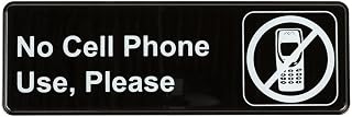 Royal Industries No Cell Phone Use Please Sign, Plastic, 3" high x 9" wide, Black Sign with White Letters and Graphic.