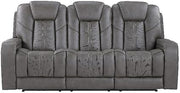 Steve Silver Daniel Triple Power Leather Theater Sofa in Gray