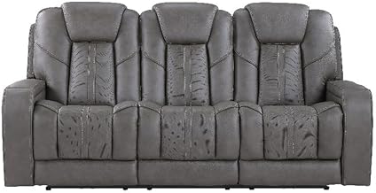 Steve Silver Daniel Triple Power Leather Theater Sofa in Gray