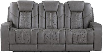 Steve Silver Daniel Triple Power Leather Theater Sofa in Gray