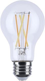 Satco S12150 8W LED Filament A19 Bulb, Warm Dimming 3000K-2000K, 800 Lumens, 90 CRI, 60W Replacement, Clear Glass, E26 Medium Base, Enclosed Fixture Rated, Dimmable, 120 Volt (6 Pack)