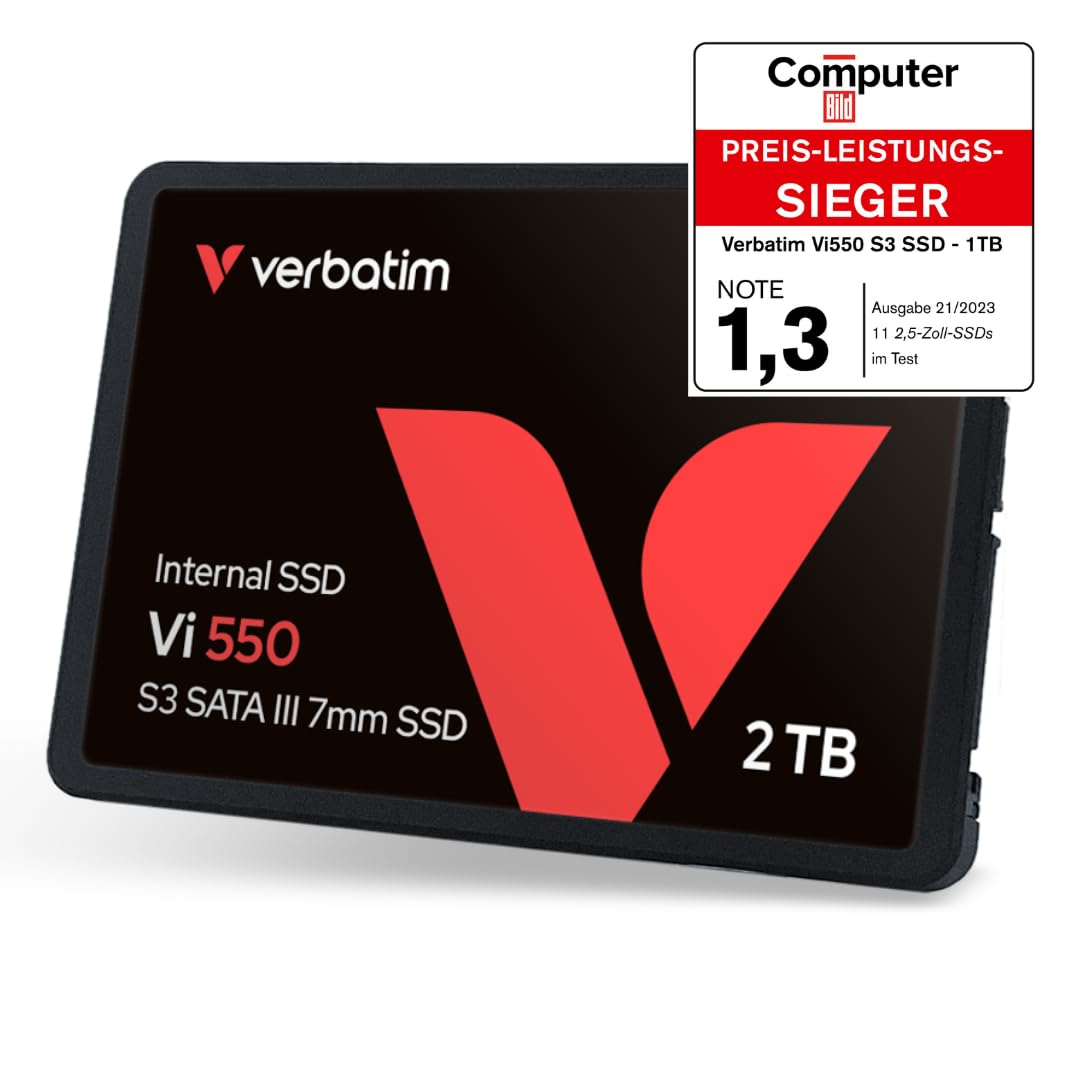 2TB Vi550 2.5" Internal Solid State Drive SSD SATA III Interface with 3D NAND Technology by Verbatim – 2TB, 2 TB, 3D Nand, Black, Model 49354