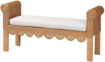 bali & pari Reiko Handwoven Natural Rattan Bench with Scalloped Detailing