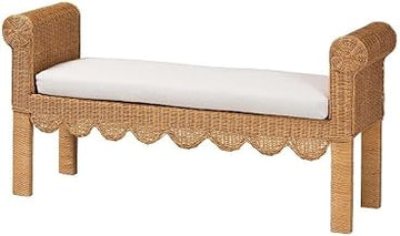 bali & pari Reiko Handwoven Natural Rattan Bench with Scalloped Detailing