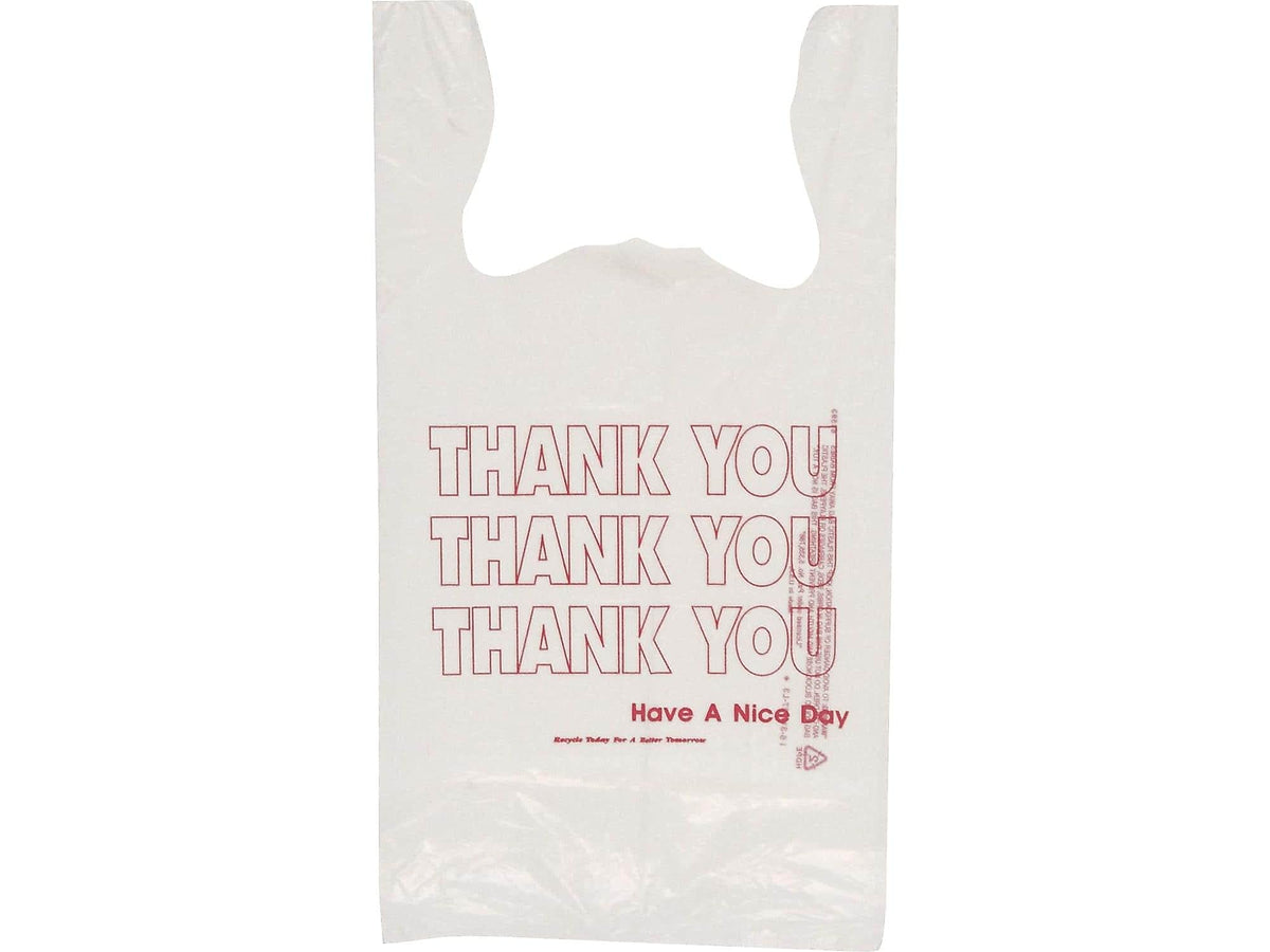 Group THW1VAL "Thank You" Handled T-Shirt Bags by Inteplast – 1Pack (900 Count), 1.0 pounds, Polyethylene, White / Red, Pack of 900
