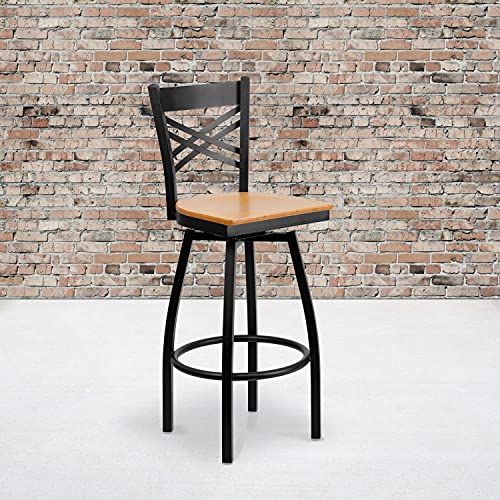 Flash Furniture Natural Wood Seat/Black Metal Frame / 1 Pack / 1 Barstools