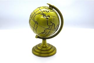 Decorative Rotating Metal World Globe - 4.7 in Diameter - Green Finish with Copper Accents - Modern Desk Accessory for Home & Office - Green