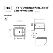 BK Resources NSF Commercial Wall Mounted Hand Sink – Stainless Steel, 14x10 Bowl with Faucet and Splash Guard, Model BKHS-D-1410-1SSBKKPG