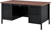 Global Industrial 60"W x 30"D x 30-1/2"H Steel Teacher's Desk, Mahogany Top