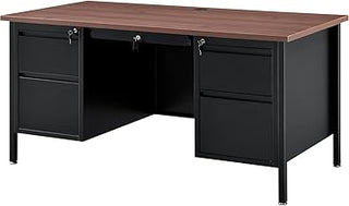 Global Industrial 60"W x 30"D x 30-1/2"H Steel Teacher's Desk, Mahogany Top