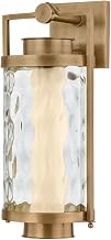 Troy Lighting Haddock Outdoor Wall Lantern | Patina Brass Solid Brass Frame | Hammered Water Glass Panel | Integrated LED Wet Rated Exterior Light | 7.75" W x 17" H | B4617-PBR