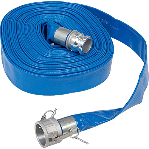 2" x 100' PVC Lay Flat Discharge Hose w/C x E Aluminum Cam & Groove Fittings by Apache – 15"L x 15"W x 3"H, Polyvinyl Chloride (PVC), Blue, Model 98138053