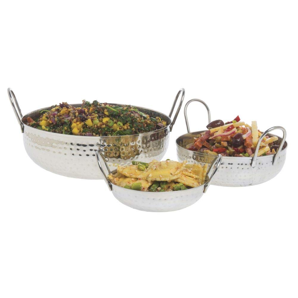 Serving Bowl Stainless Steel with Handles and Hammered Finish - 9"Dia x 3 2/5"H by HUBERT – Stainless Steel, Silver, Model DS-35411A