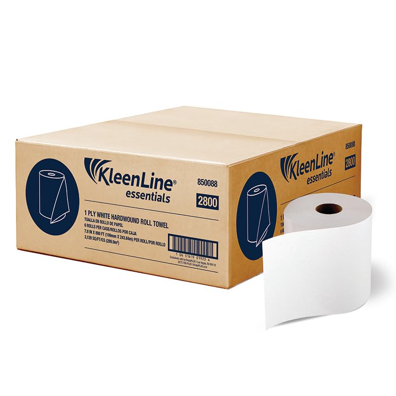 KleenLine Essentials 2800 1-Ply White Hardwound Roll Towel – 850088, 7.8" x 800' | 6 Rolls/Case