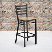 Flash Furniture Natural Wood Seat/Black Metal Frame / Set of 2 / Traditional (Pack of 2) Barstools