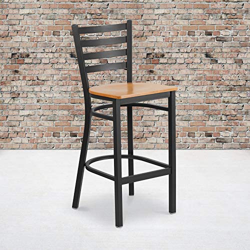 Flash Furniture Natural Wood Seat/Black Metal Frame / Set of 2 / Traditional (Pack of 2) Barstools
