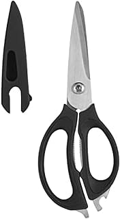 Farberware 4-in-1 Kitchen Scissors with Black Handle, High-Carbon Stainless Steel Shears with Jar Opener, Bottle Opener and Screwdriver, Kitchen Shears for Food Prep