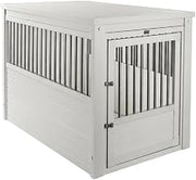 Antique White Dog Crate End Table, Engineered Wood Composite Frame, Secure Door, Stainless Steel Accents, XL, Multi-Functional Furniture