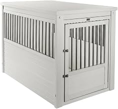 Antique White Dog Crate End Table, Engineered Wood Composite Frame, Secure Door, Stainless Steel Accents, XL, Multi-Functional Furniture