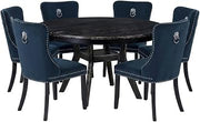 Furnifact Solid Wood 7 Piece Set Round Dining Furniture, Dining Table with Chairs Round Kitchen Table for Dining Room, Navy Blue