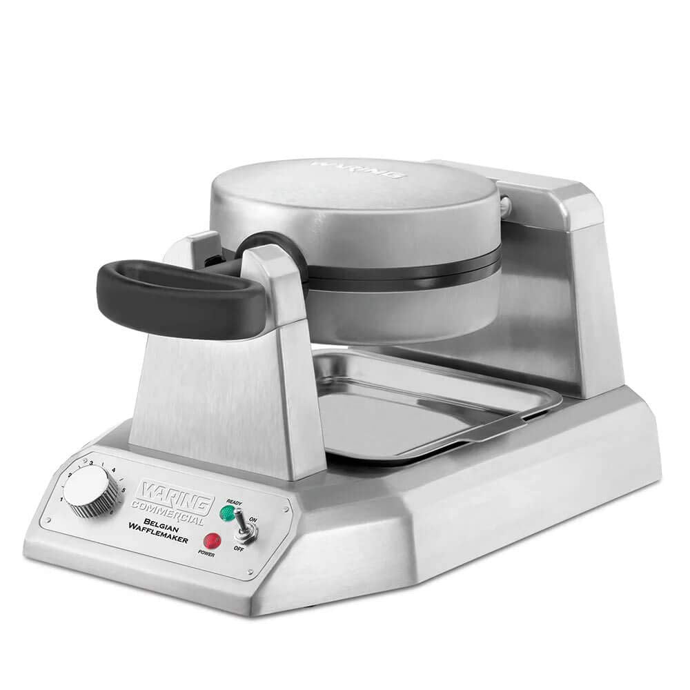Belgian Waffle Maker with Rotary Feature & 25 Waffles per Hour by Waring – 12.5 x 17.88 x 10.5 inches, Diecast Metal, Silver, Model WW180X