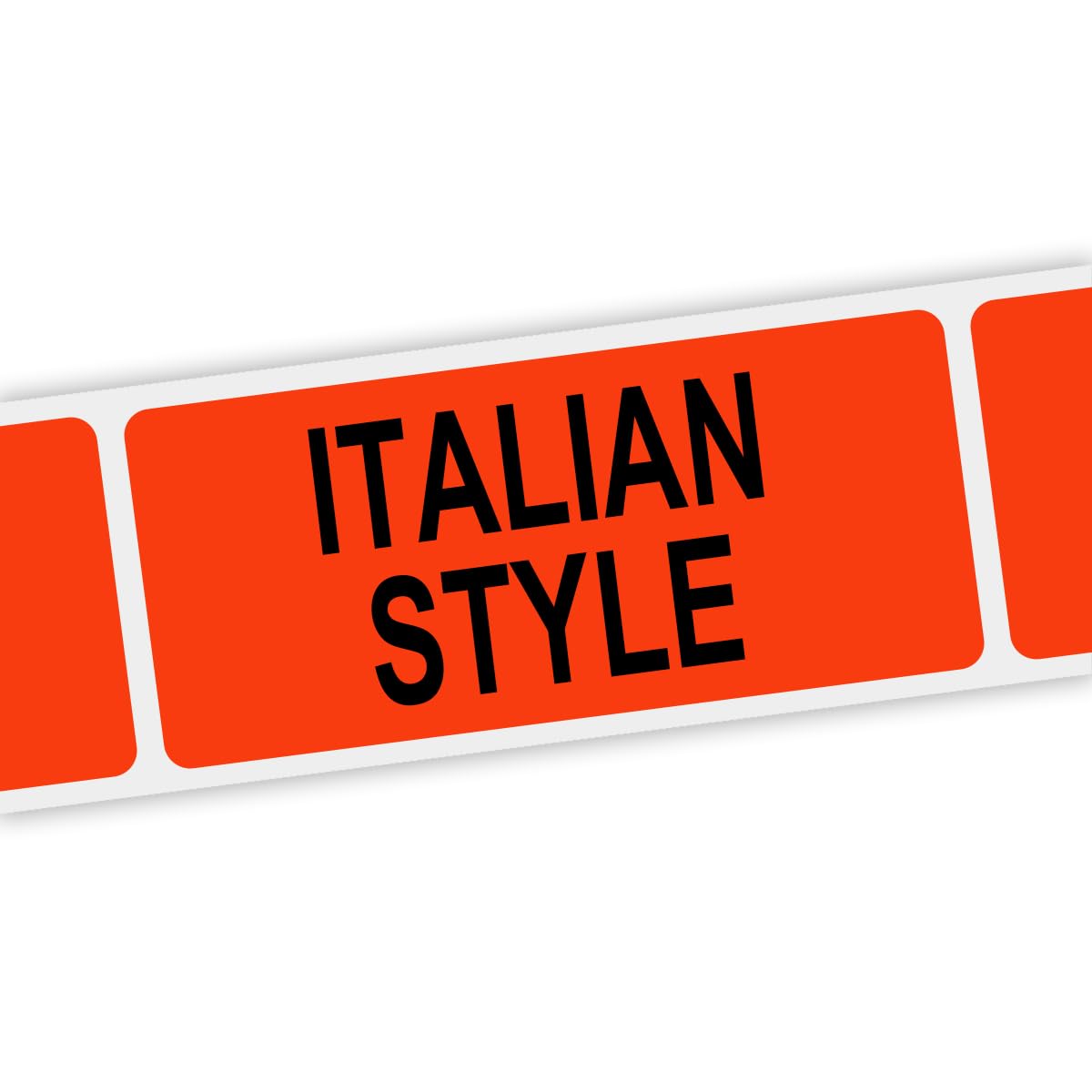 Specialty Printing Italian Style Grabber Label Dayglo Red with Black Print by Phipps Label – Dayglo Red With Black Print, Pack of 1000, Model 80352