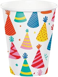 Creative Converting Hats Off Birthday Hats 9 Oz Paper Cups, 8 Count