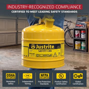Justrite Yellow / 5 Gallon / Type I Cans