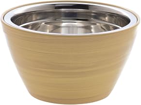 HUBERT Serving Bowl Butcher Block Faux Wood Melamine with Stainless Steel Insert - 7"Dia x 4"H