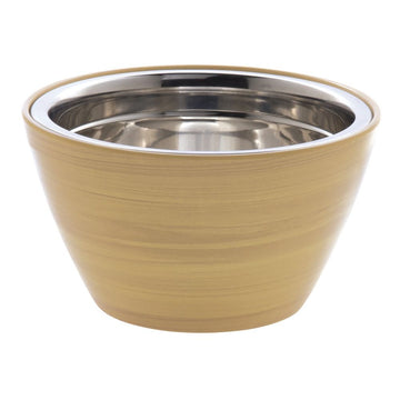Serving Bowl Butcher Block Faux Wood Melamine with Stainless Steel Insert - 7"Dia x 4"H by HUBERT – Melamine, Brown, Model 57804+31062