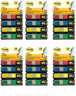 Post-it Flags, Assorted Primary Colors, 1/2", 4-Dispensers/Pk, 6 Pack (683-4)
