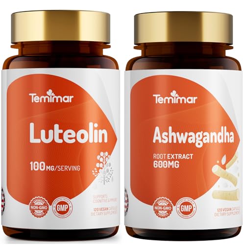 AShwagandha Supplements and Luteolin Supplement for Mental Clarity & Focus Support by Temimar – Commercial Grade