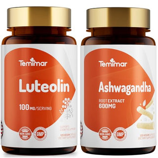 AShwagandha Supplements and Luteolin Supplement for Mental Clarity & Focus Support by Temimar – Commercial Grade
