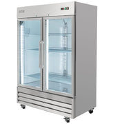 54" Two Section Reach In Refrigerator - (2) Left/Right Hinge Glass Doors by MOTAK – 56.69x35.04x83.46, In Description, Check Images, Model MSD-2DR-BAL-54-G-X