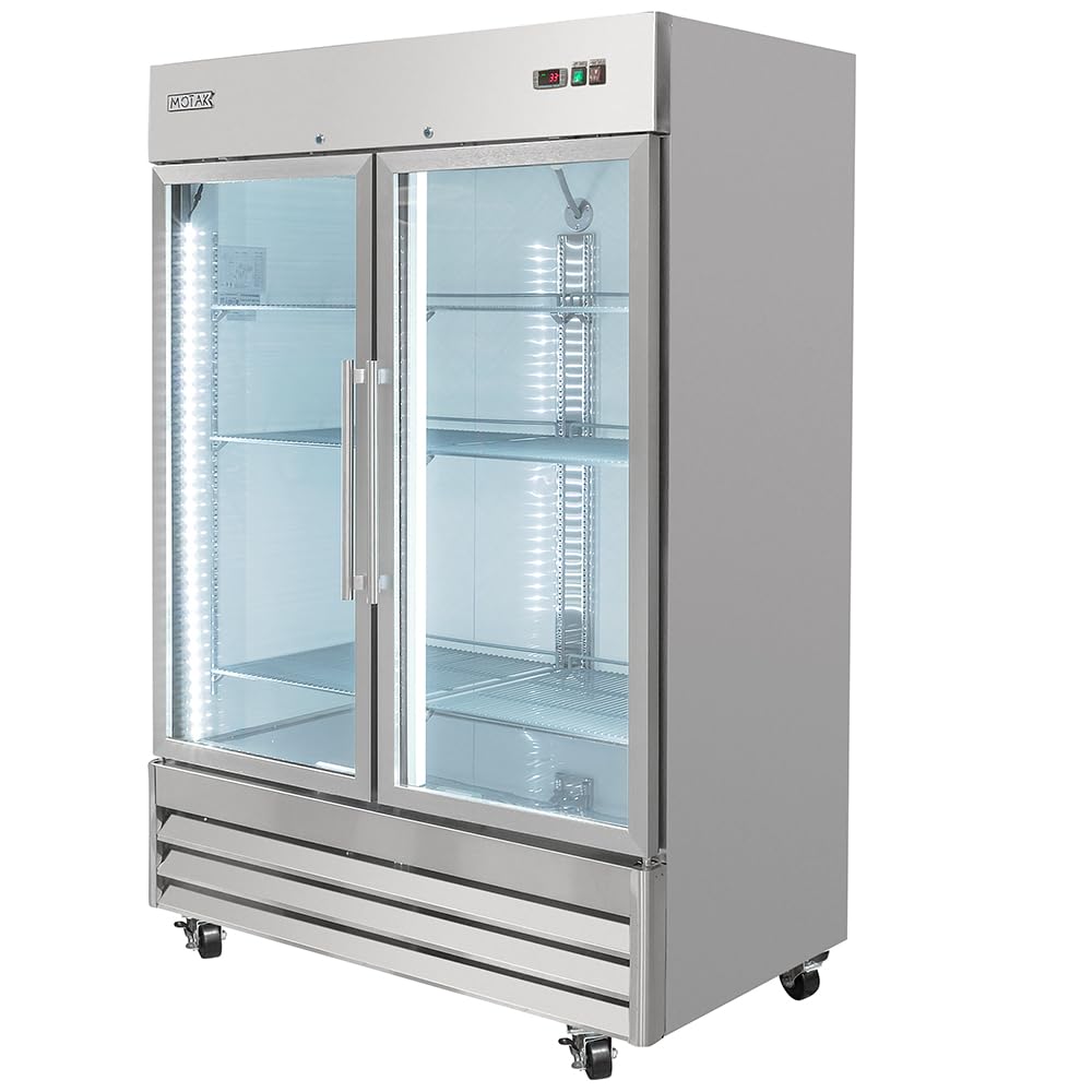 54" Two Section Reach In Refrigerator - (2) Left/Right Hinge Glass Doors by MOTAK – 56.69x35.04x83.46, In Description, Check Images, Model MSD-2DR-BAL-54-G-X