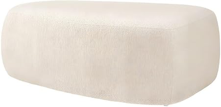 Furnifact Boucle Fabric Upholstered Ottoman with Solid Larch Wood Frame, Oversized Footrest and Side Table for Living Room