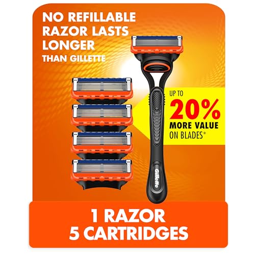 Gillette 1 Count (Pack of 1) / 1 Razor + 5 Refills / Black Cartridge Razors