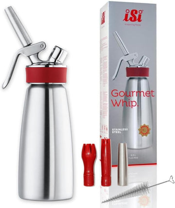 iSi Gourmet Whip (1 Pint) - Multifunctional Food Whipper for Warm & Cold Application by iSi North America – 1 Pint, 0.5 liters, Stainless Steel, Red, Model 160301