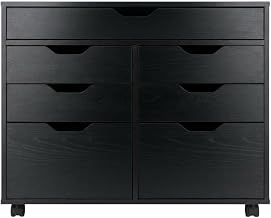 Furnifact Composite Wood Storage Cabinet with Open Shelves, Contemporary Buffet Cabinet for Kitchen or Pantry Cabinet, Black