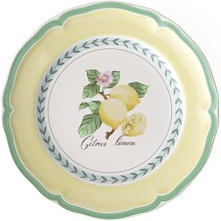 Villeroy & Boch French Garden Valance Lemon Salad Plate Premium Vitrified Porcelain - Made in Germany - Dishwasher and Microwave Safe - 8.25 inches - Sold Individually | Multicolor premium porcelain plate with a lemon motif, made in Germany, dishwasher and microwave safe, suited to breakfast