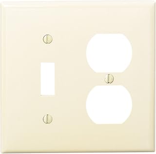 Leviton 2-Gang 1-Toggle 1-Duplex Device Combination Wallplate, Standard Size, Thermoplastic Nylon, Device Mount, 80705-I, Ivory